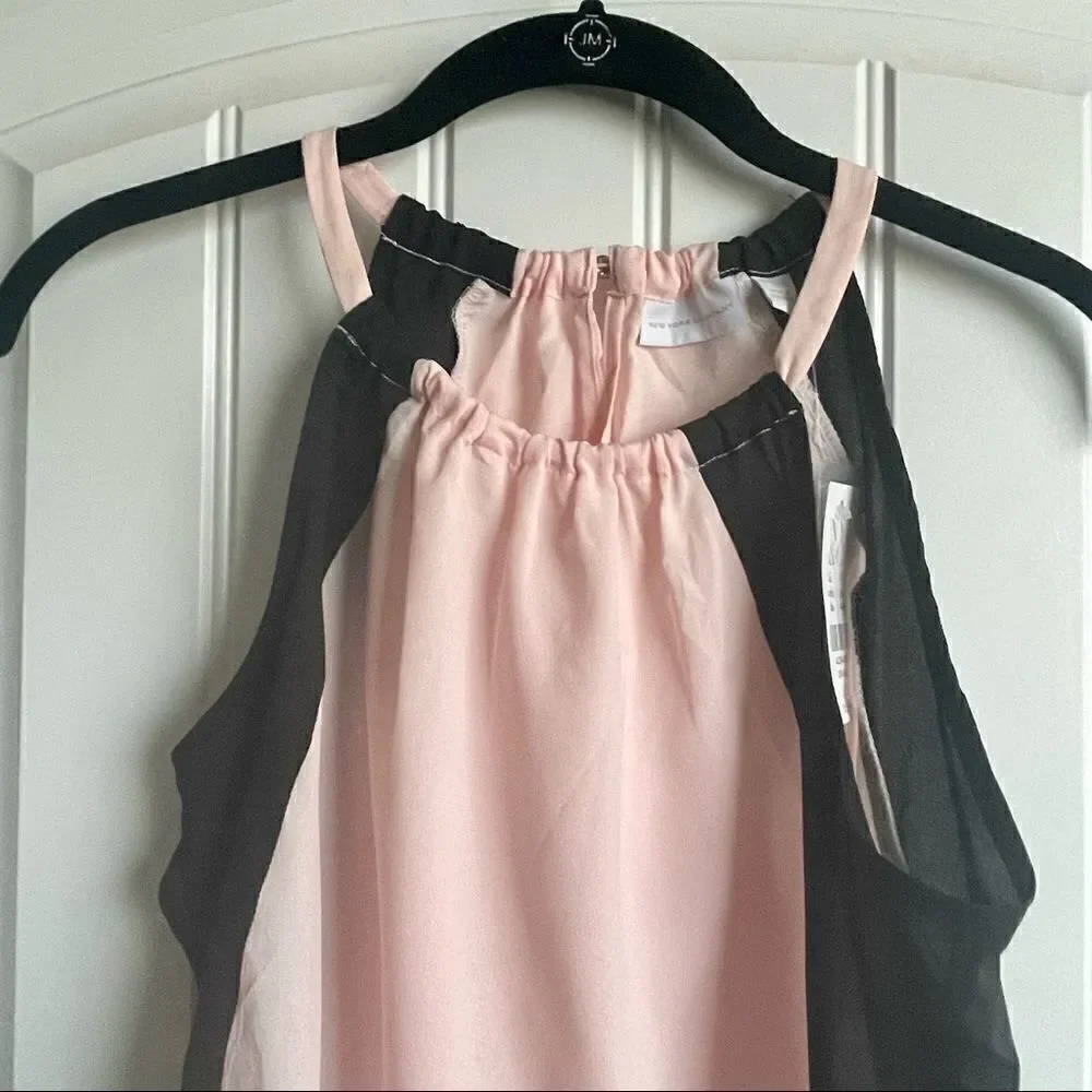 2/$22 New York & Company Pink & Black Tank Top w/Drawstring Tie; SZ XS; BNWT